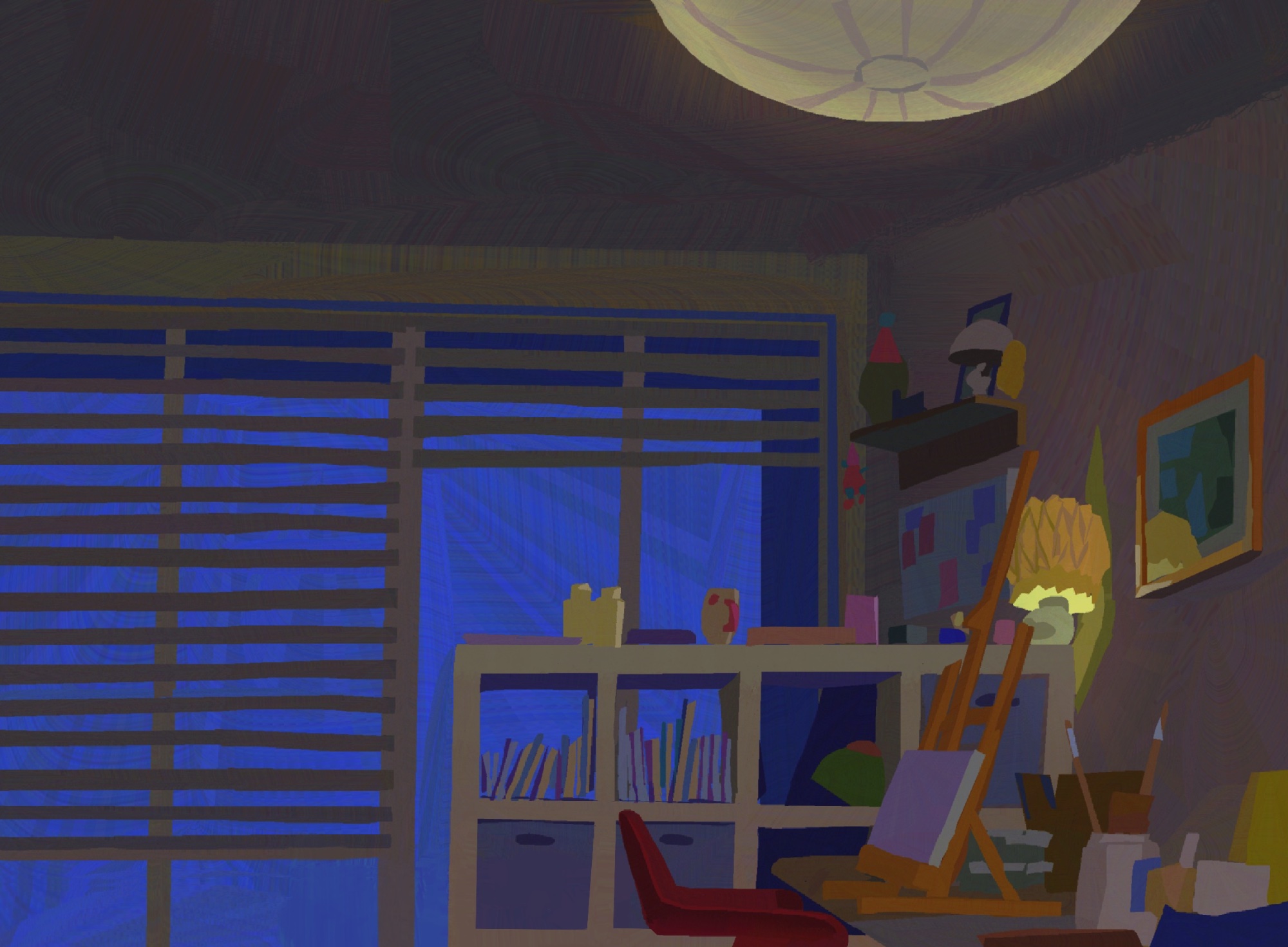An observational painting of a corner of my apartment from last night